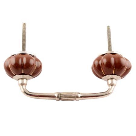 Dark Brown With Golden Line Ceramic Melon Bridge Handles